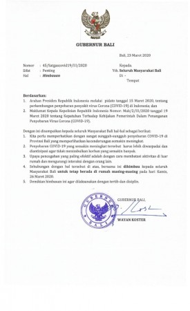 Surat Himbauan Gubernur Bali
