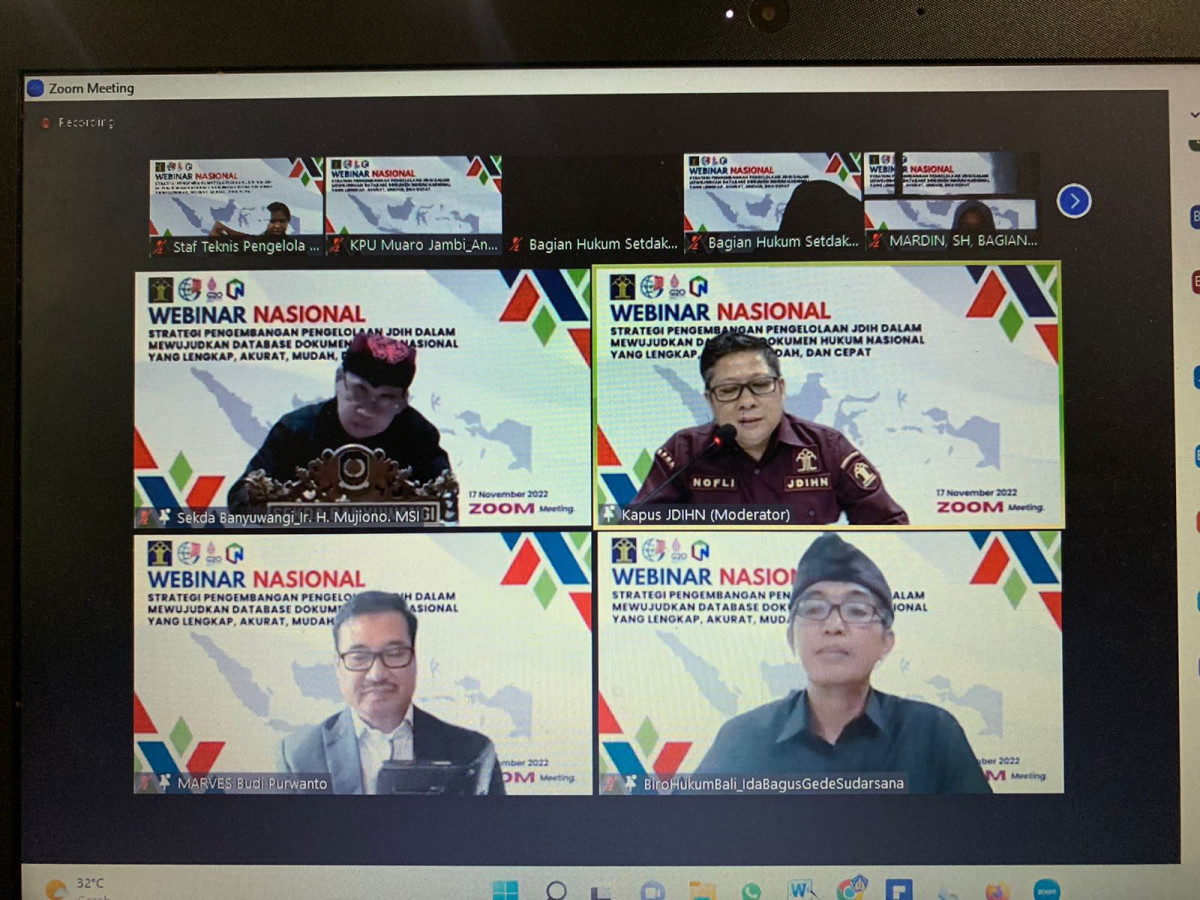 Kepala Biro Hukum Bali menjadi Narasumber dalam Webinar Penguatan Pengelolaan JDIH Tahun 2022