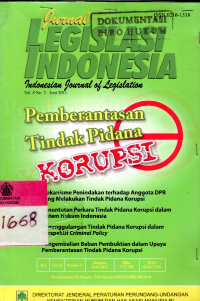 Jurnal Legislasi Indonesia dengan Tema Pemberantasan Tindak PidanaKorupsi