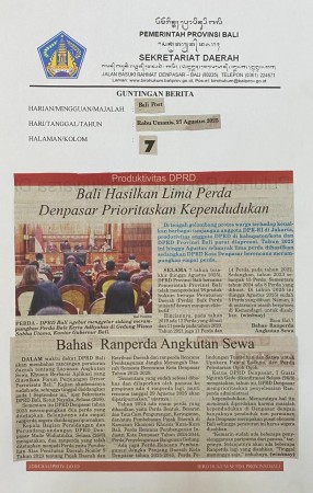 Bali Hasilkan Lima Perda, Denpasar Prioritaskan Kependudukan 